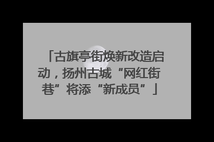古旗亭街焕新改造启动，扬州古城“网红街巷”将添“新成员”