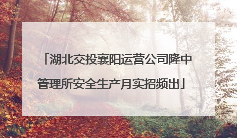 湖北交投襄阳运营公司隆中管理所安全生产月实招频出